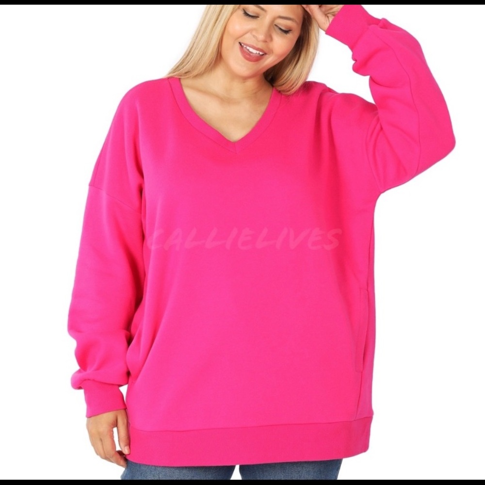 💐Stasia Pink Pocket Pullover Sweatshirt